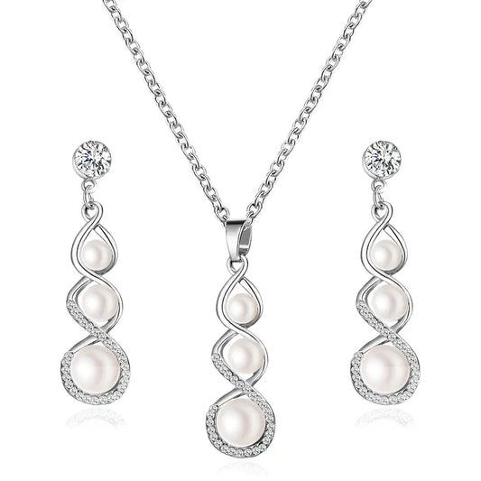 Elegant Pearl and Diamond Jewelry Set (Earrings & Necklace)