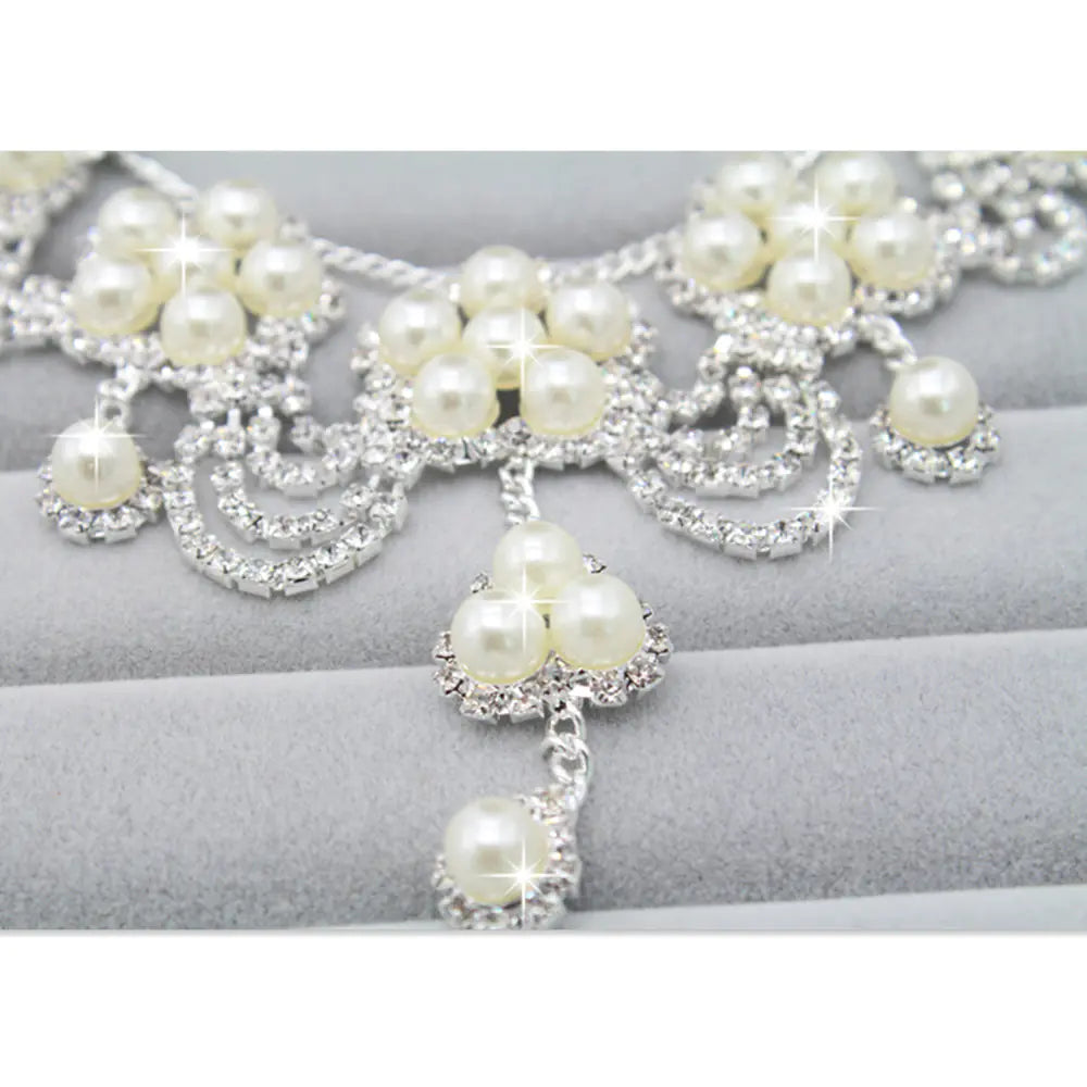 Bridal Pearl Necklace and Rhinestone Jewelry Set