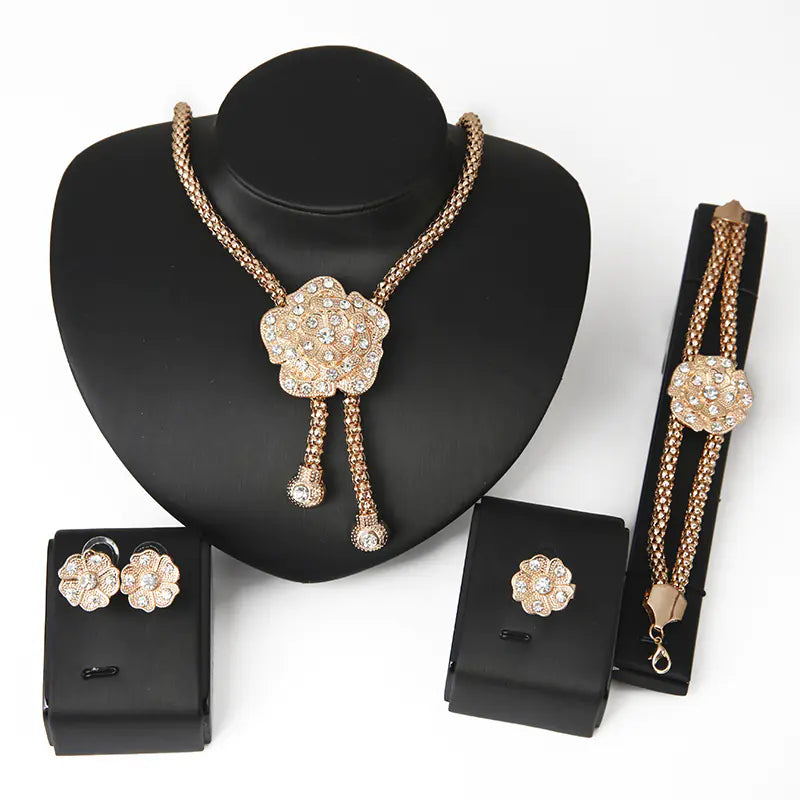 Gold Bridal Jewelry Set with Bold Rhinestone Accents