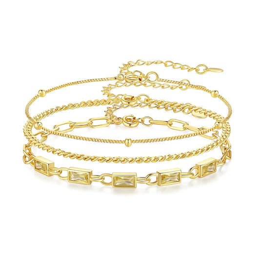 Gold Birthstone Bracelet for Women 18K Gold Plated Layered Jewelry Bracelet Set Women Dainty Stackable Bracelets Link Paperclip Chain Valentines Day Gift for Women