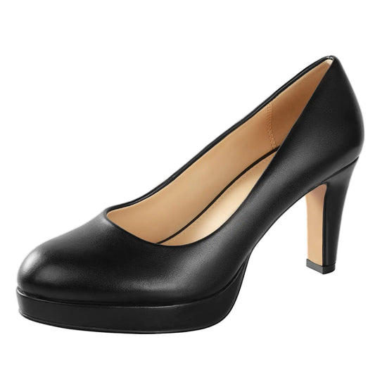 Ankis Womens Black PU Heels - Comfy Round Toe Pumps 3.15in - Ideal for Formal Occasions