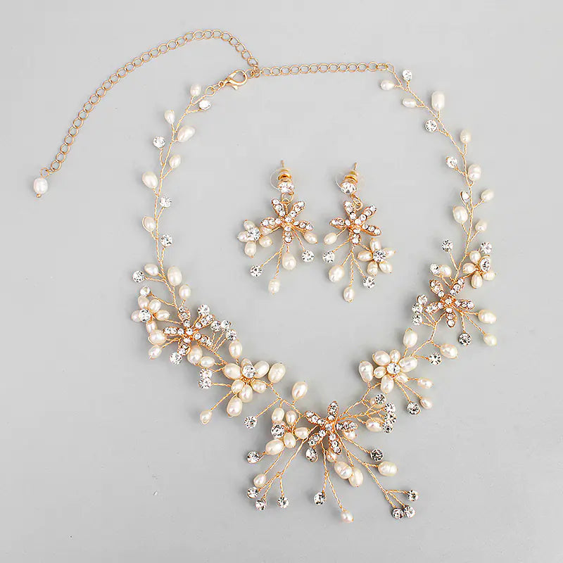 Bridal Jewelry Set with Handmade Pearl Necklace & Earrings