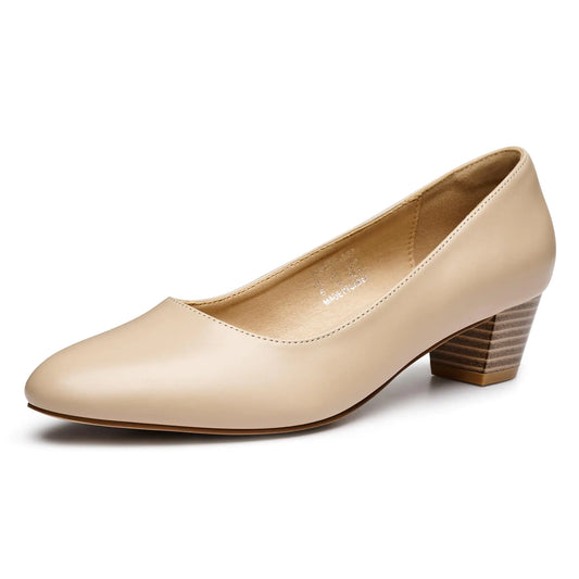 Trary Low Nude Heels for Women Closed Toe Chunky Block 1.8 Inch Womens Heels Pumps Comfortable Dressy Work Casual Shoes for Wedding Office Business PU Size 9