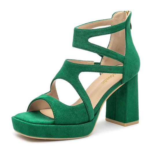 risdoada Green Chunky Heels for Women Green Platform Heels Womens Heeled Sandals 3.54 Inches Hollow Out High Heels Sandals Casual Party Dress Pumps Shoes Size 9.5