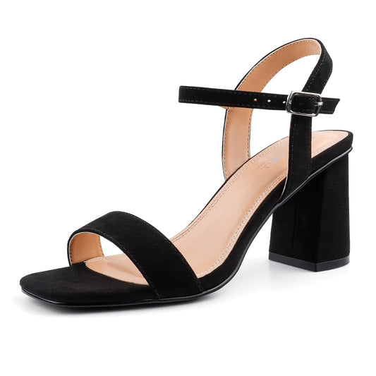 BCTEX COLL Womens Black Heels Open Toe Ankle Strap Heels for Women Comfortable High Chunky Block Dressy Heel Sandals Size 8