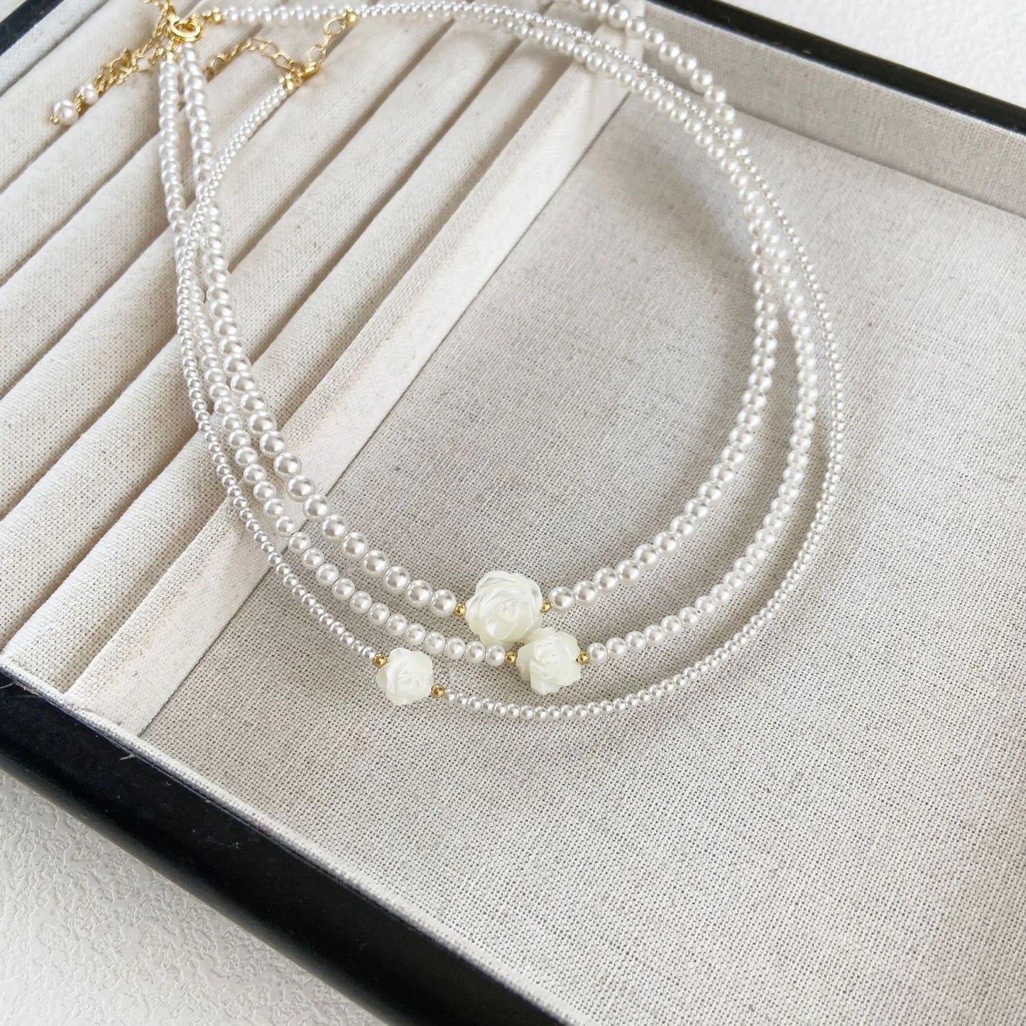 French Vintage Camellia Pearl Jewelry Set with Rose