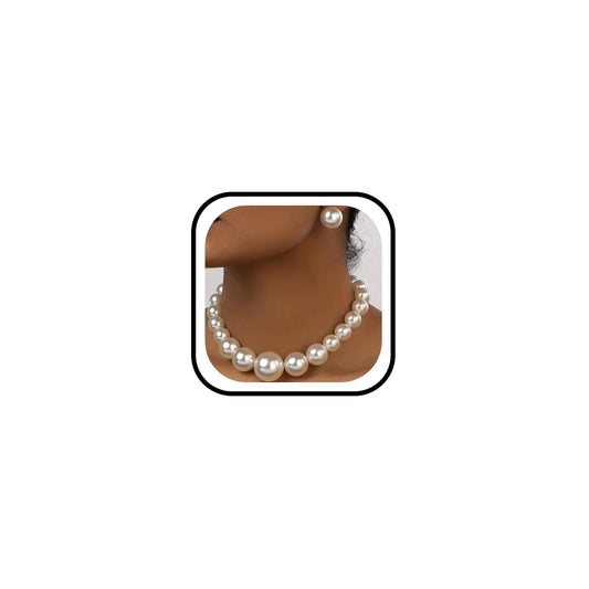 Pearl Necklaces for Women Set Pearl Necklace and Earring Set White Faux Pearl Beads Jewelry Chunky Pearl Necklace Big Pearl Earrings Costume Jewelry