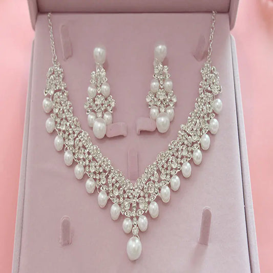 Bridal Pearl Jewelry Set: Necklace and Earrings Combo