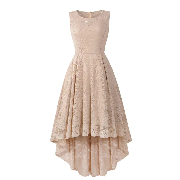 Sleeveless Lace Cocktail Dress with High-Low Hem