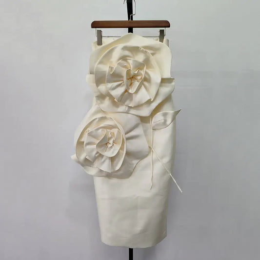 Elegant Cold-Shoulder Formal Dress with Large Flowers