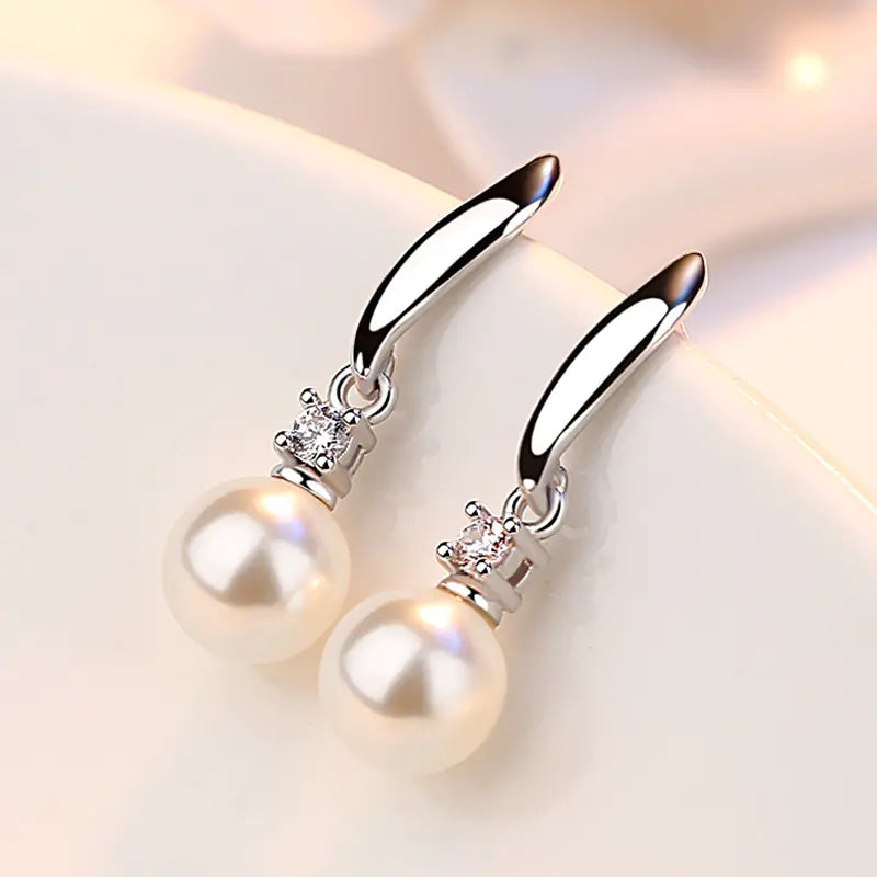 Tassel Pearl Stud Earrings - Elegant Silver Jewelry