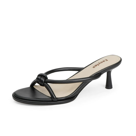 Easyfox Black Mules Heels for Women Rounded Open Toe Kitten Heels Slip on Black Womens Sandals Size 8