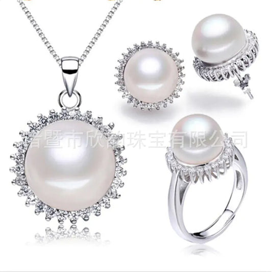 Freshwater Pearl Jewelry Set with 925 Silver (Three Pieces)
