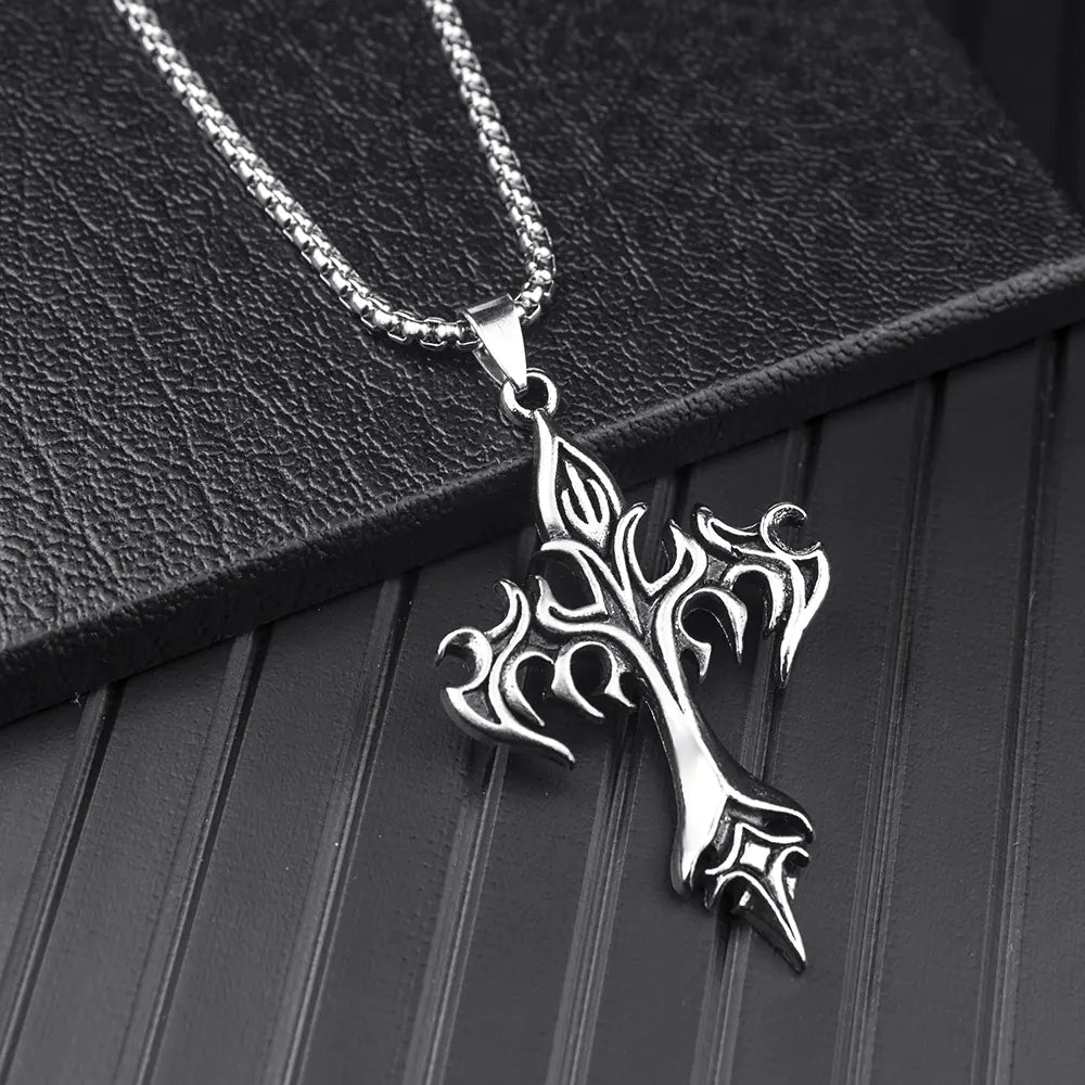 Men's Steel Warrior Jewelry - Cross Pendant Necklace