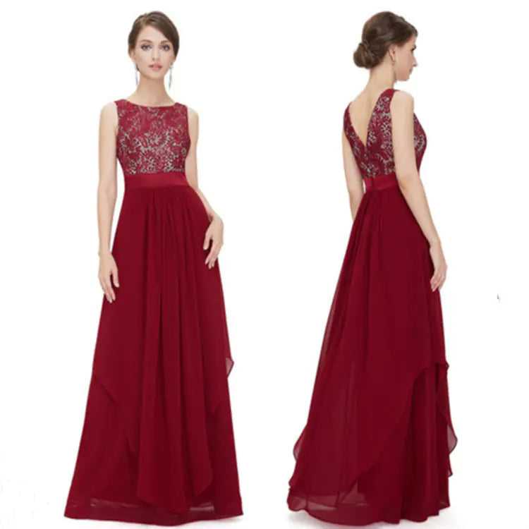 Elegant Long Cocktail Dress with Lace and Chiffon