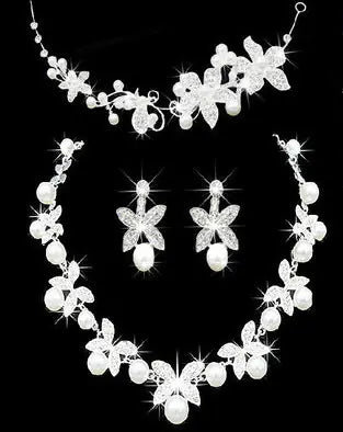 Bridal Jewelry Set with Pearl and Rhinestone Accents