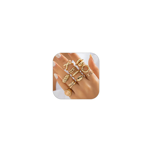 ZMANYIJEW 3/4/10PCS Gold Chunky Rings Set 14K Gold Adjustable Open End Ring for Women Thick Dome Chunky Rings Jewelry (10PCS-Gold)