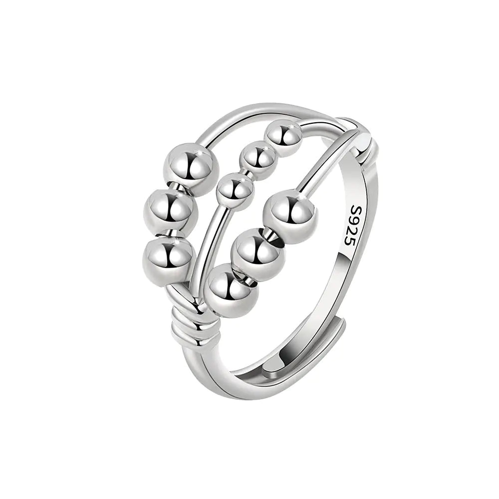 New S925 Silver Double Layer Rotating Anxiety Ring