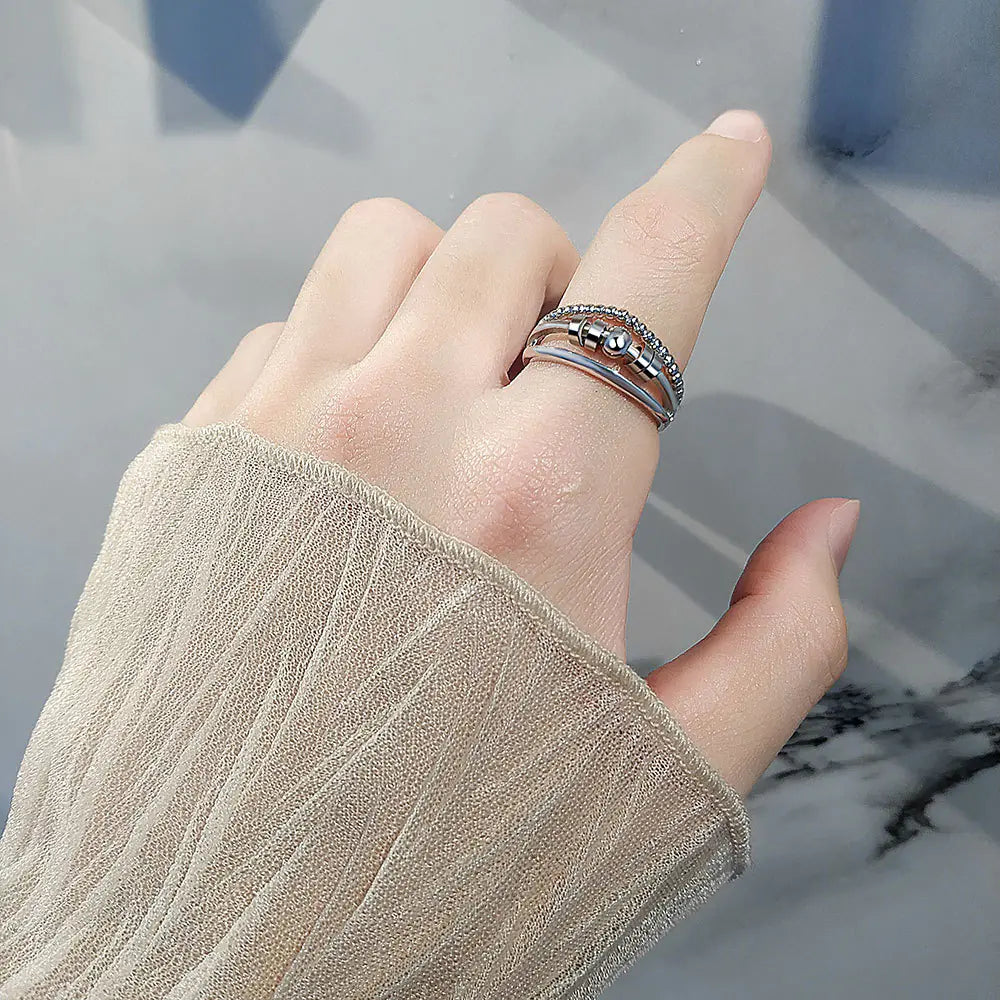 New S925 Silver Double Layer Rotating Anxiety Ring