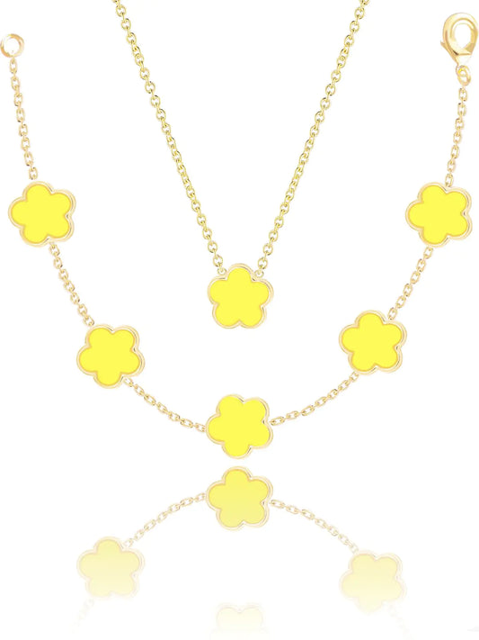 Qinpan Four Leaf Clover Necklace and Bracelet Set for Women Lucky Flower 14K Gold Jewelry (Yellow-14K Gold)