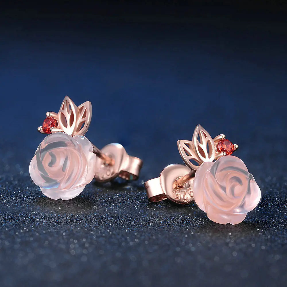 Natural Gemstone Jewelry Set with Rose Gold Finish