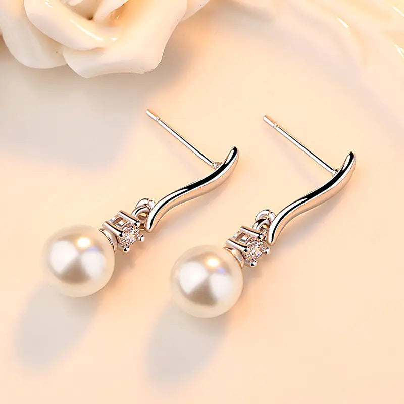 Tassel Pearl Stud Earrings - Elegant Silver Jewelry