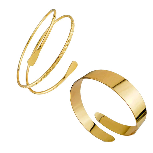 ZMANYIJEW 2 Pcs Arm Cuff Upper Arm Gold Band Cuff for Women Adjustable Arm Bracelet Bangle Set Jewelry (2 Pcs-gold)