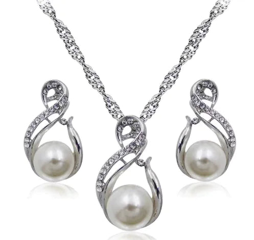 Trendy Pearl Two-Piece Bridal Jewelry Set