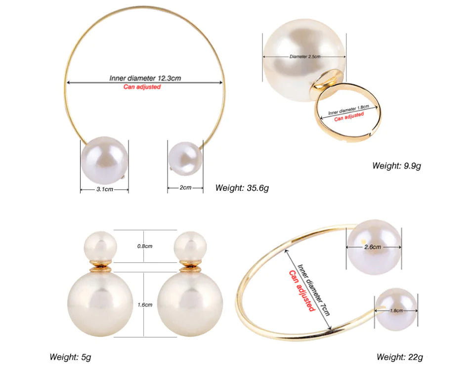 3-Piece Pearl Jewelry Set with Gold Necklace, Bracelet, Earrings