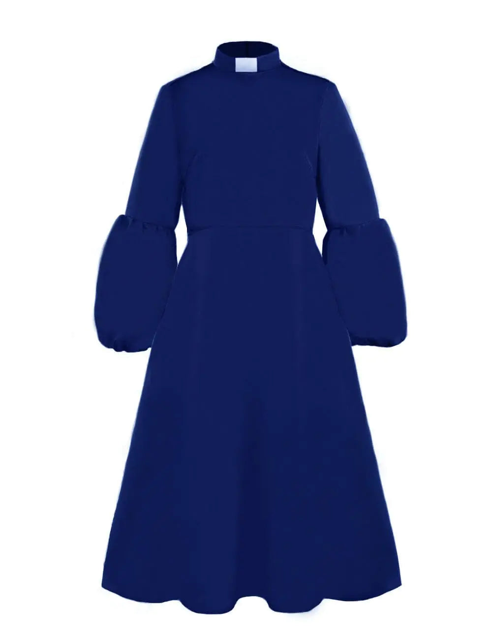 ceiyast Clergy Dresses for Women Tab Collar A-Line Long Sleeve Loose Elegant Dress(XLBlue)