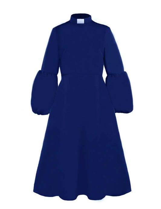 ceiyast Clergy Dresses for Women Tab Collar A-Line Long Sleeve Loose Elegant Dress(XLBlue)
