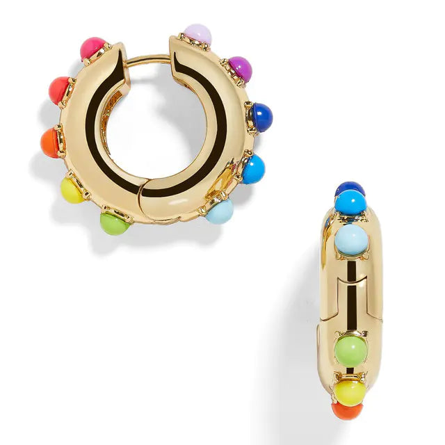 Colorful Pearl Copper Hoop Earrings Fashion Jewelry