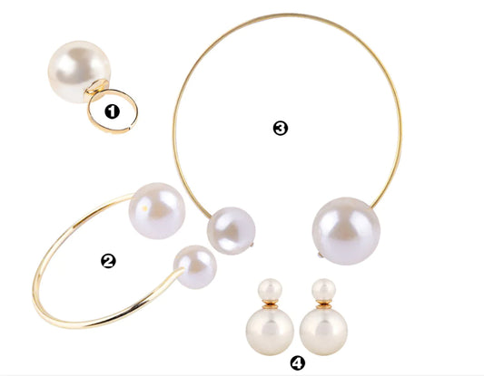 3-Piece Pearl Jewelry Set with Gold Necklace, Bracelet, Earrings