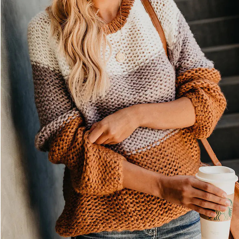 2019 Fashion Chunky Color Block Sweater for Women