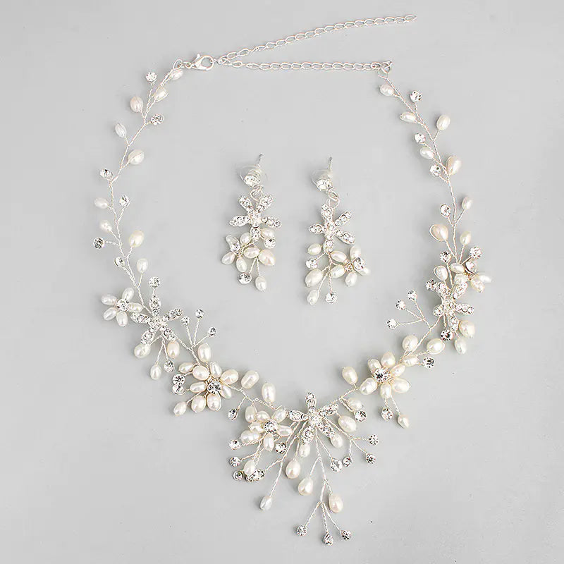 Bridal Jewelry Set with Handmade Pearl Necklace & Earrings