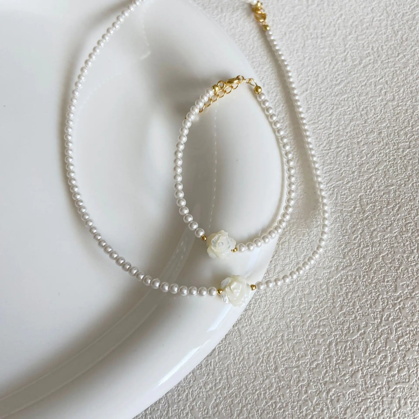 French Vintage Camellia Pearl Jewelry Set with Rose
