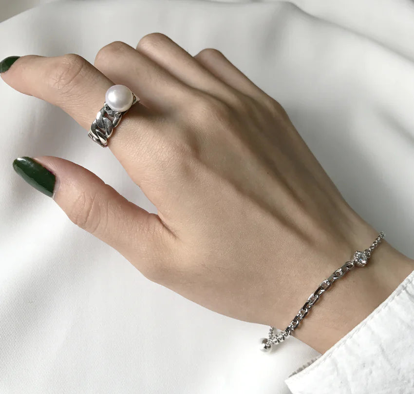 S925 Silver Pearl Cross Chain Bracelet Jewelry