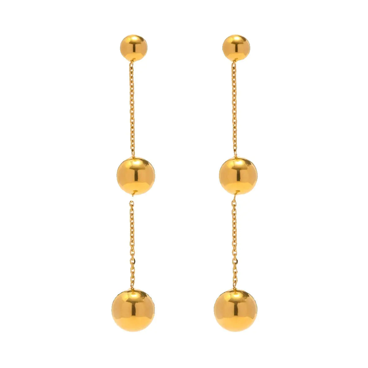 Gold Titanium Steel Round Ball Tassel Earrings