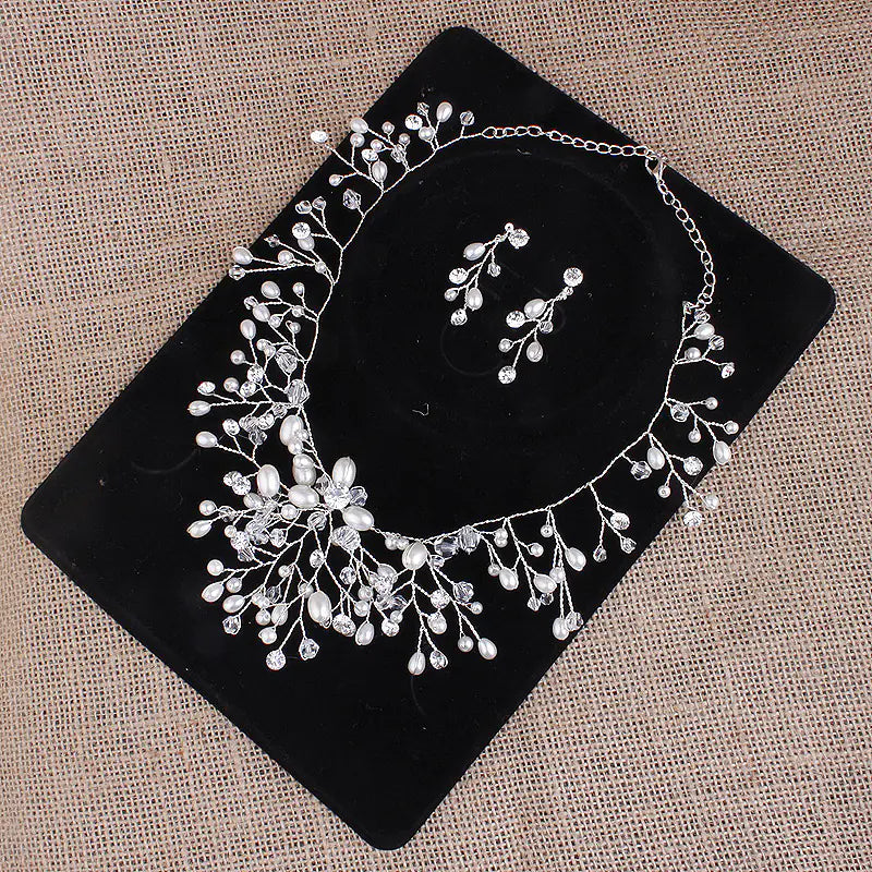 Bridal Jewelry Set with Handmade Pearl Earrings & Necklace
