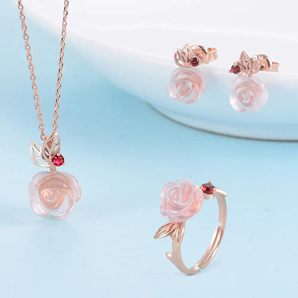 Natural Gemstone Jewelry Set with Rose Gold Finish