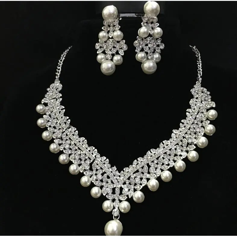 Bridal Pearl Jewelry Set: Necklace and Earrings Combo