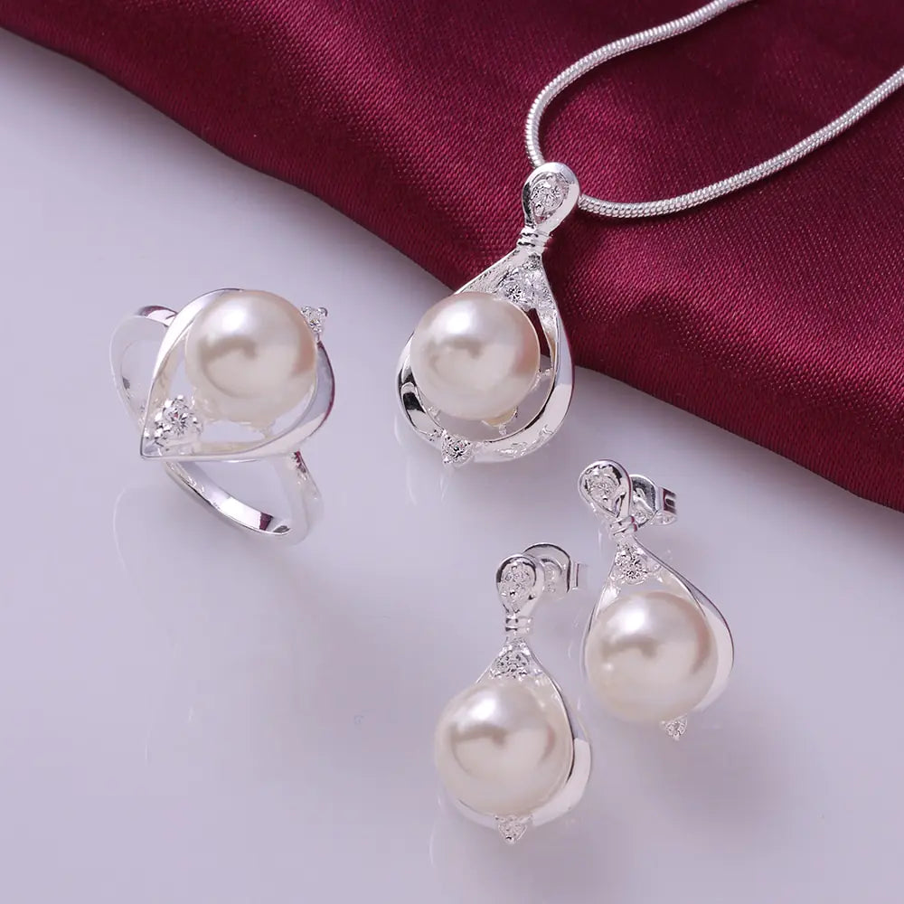 Fashion Pearl Jewelry Set for Women (Ring, Earrings, Necklace)