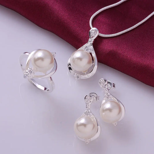Fashion Pearl Jewelry Set for Women (Ring, Earrings, Necklace)