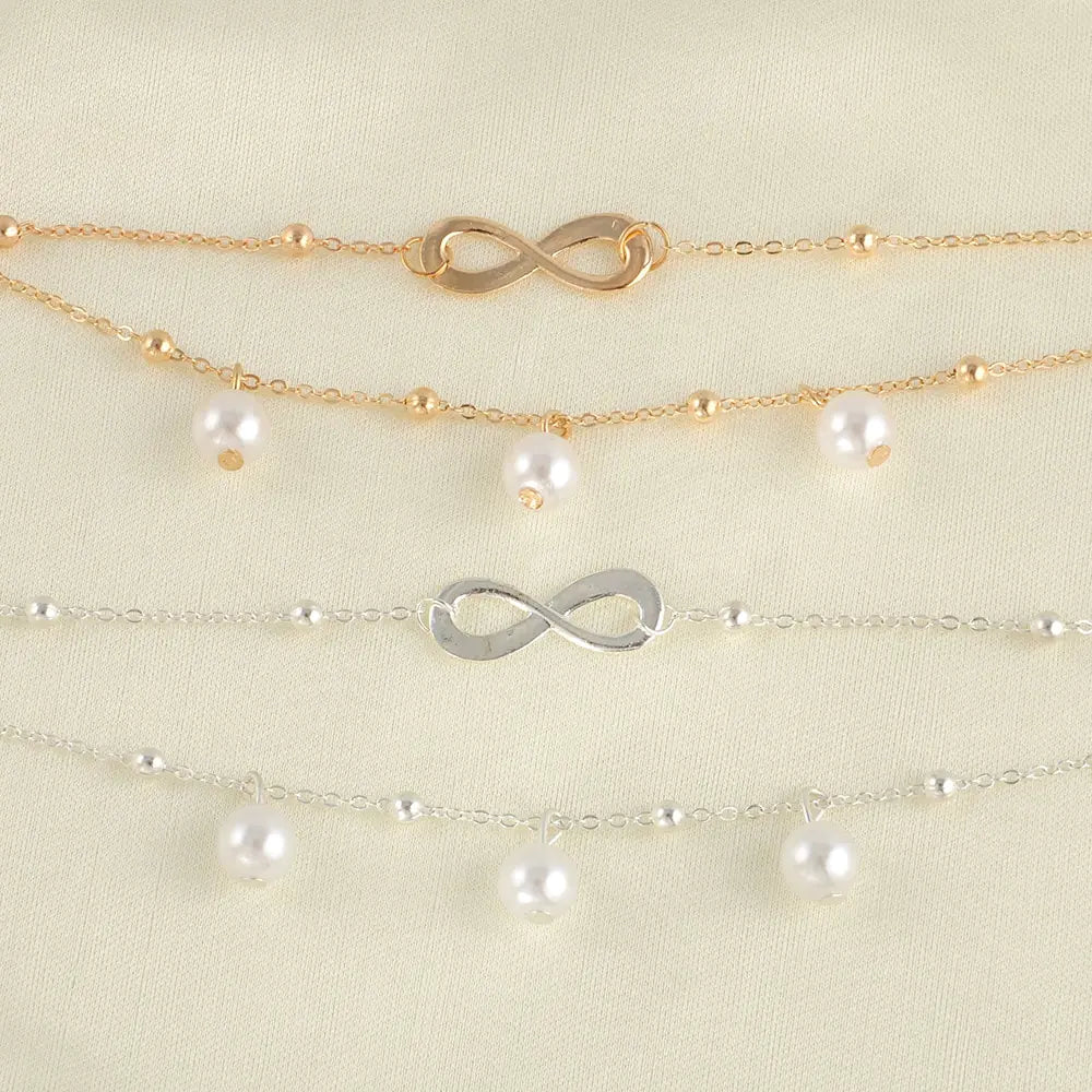 Double Layer Pearl Anklet - Handmade Beaded Foot Jewelry