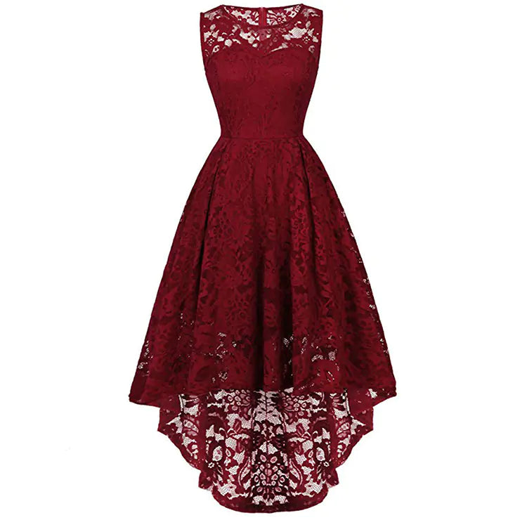 Sleeveless Lace Cocktail Dress with High-Low Hem