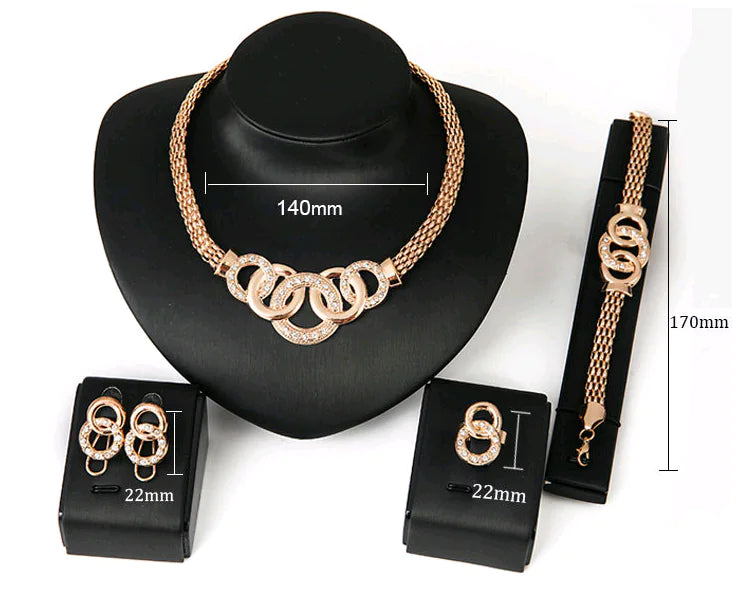 18K Gold-Plated Jewelry Set: Necklace, Earrings, Bracelet, Ring