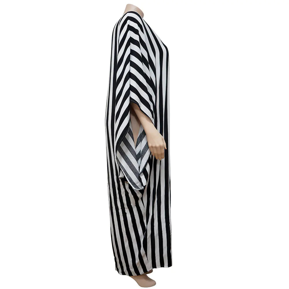 Elegant Plus Size Striped Party Dresses with Batwing Sleeves