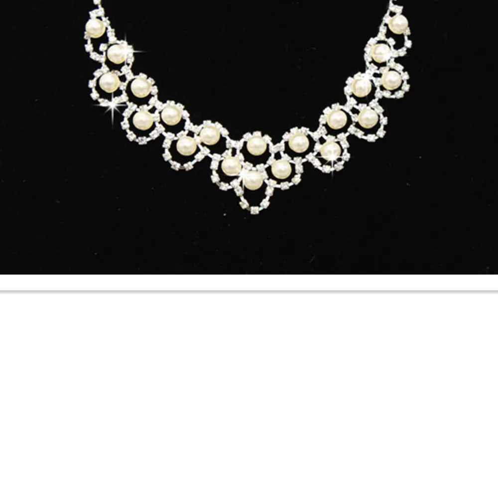 Bridal Jewelry Set with Pearl Necklace and Earrings