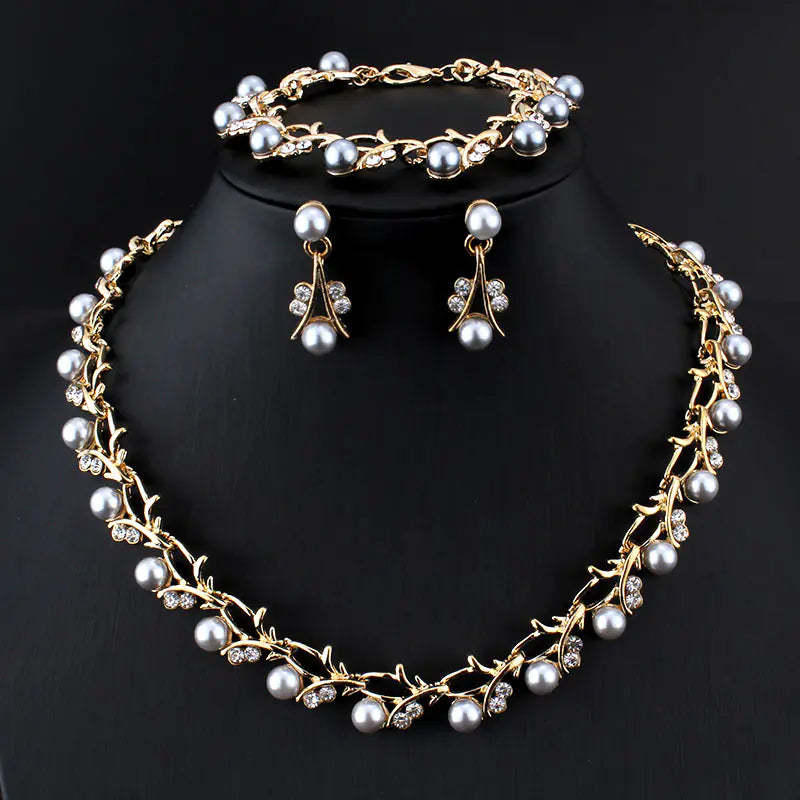 Elegant Alloy Crystal Pearl Jewelry Set for Bridesmaids