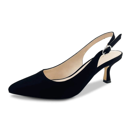 IAMQOO Womens Pumps Shoes 2.7IN Slingback Heels with Adjustable Buckle Kitten Heels for WomenLadies Dress Shoes for WeddingOfficeParty（Black）